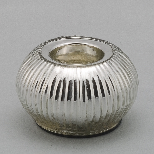 Teelichthalter, geriffelt, D 10 cm, Glas, Silber