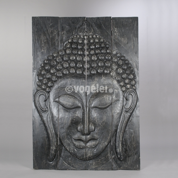 Buddha, Relief, Holz, H 180 x B 125 cm, Schwarz