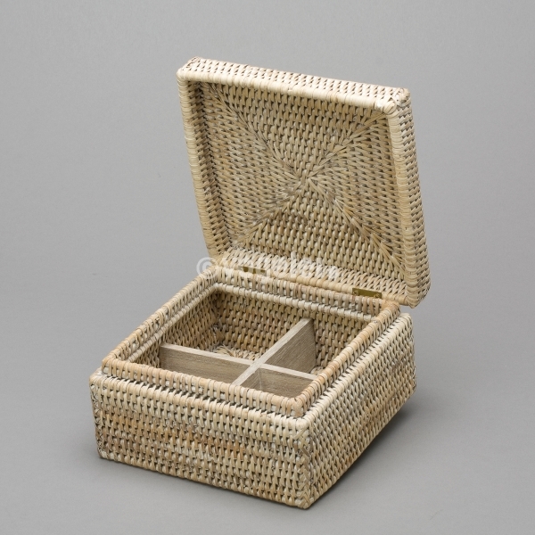 Teebeutel-Box, 4 Fächer, Korb, 18 x 18 cm, Natur