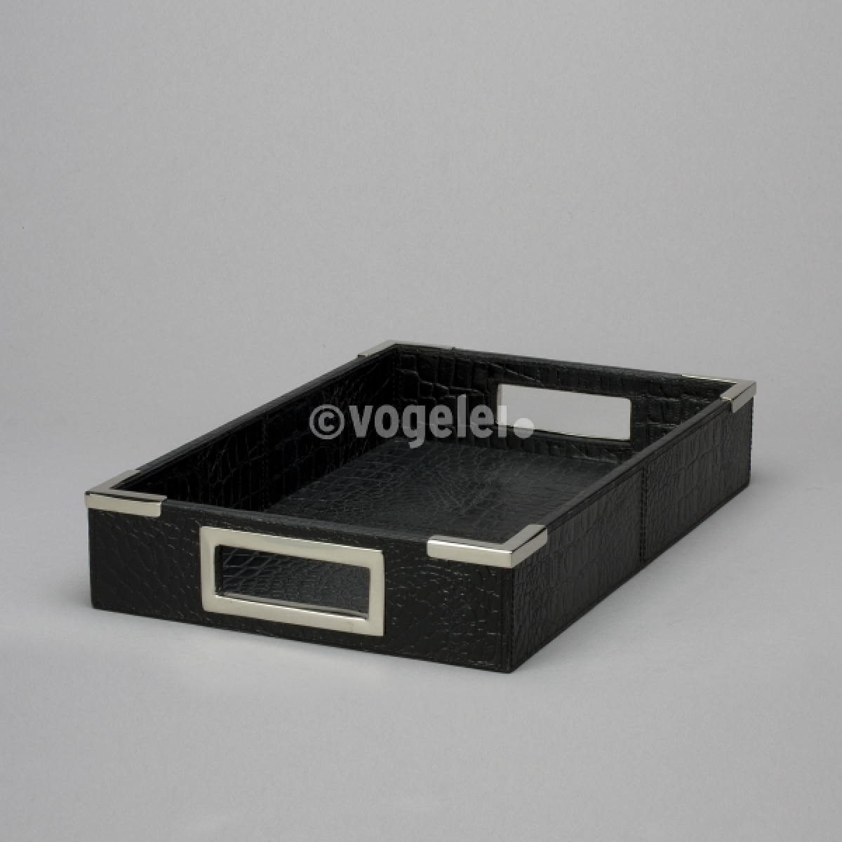 Tablett Leder, 42 x 27,5 x H 7 cm, Schwarz